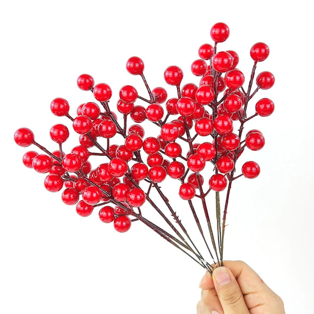 Künstliche Tannenzapfen Weihnachtsbaum Dekoration Rote Beere Tannennadeln Tannenzapfen Pick Up Winter Urlaub Weihnachten DIY Ornament – Detail 2