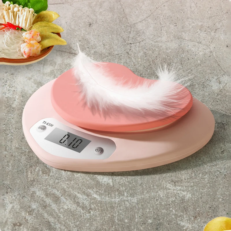 Multi-Function Kitchen Baking Scale Pink Heart-shaped Portable High-Precision Digital Scale 5kg/1g LCD Electronic