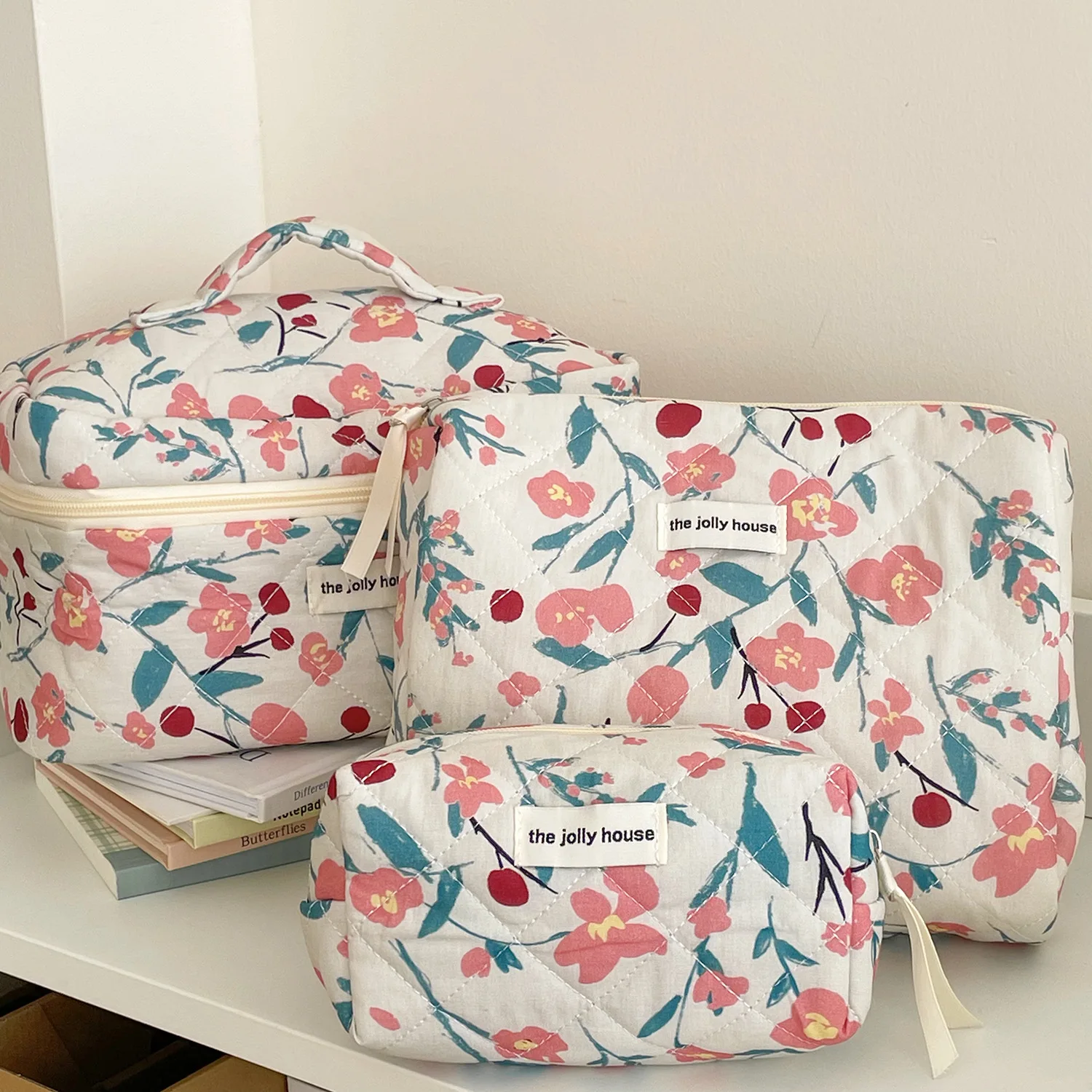 1pc/Set Pink Flower Print Makeup Bag Premium Travel Organizer Cosmetic Bag Makeup Bag Pouch Skincare Bag Toiletry Bag 2