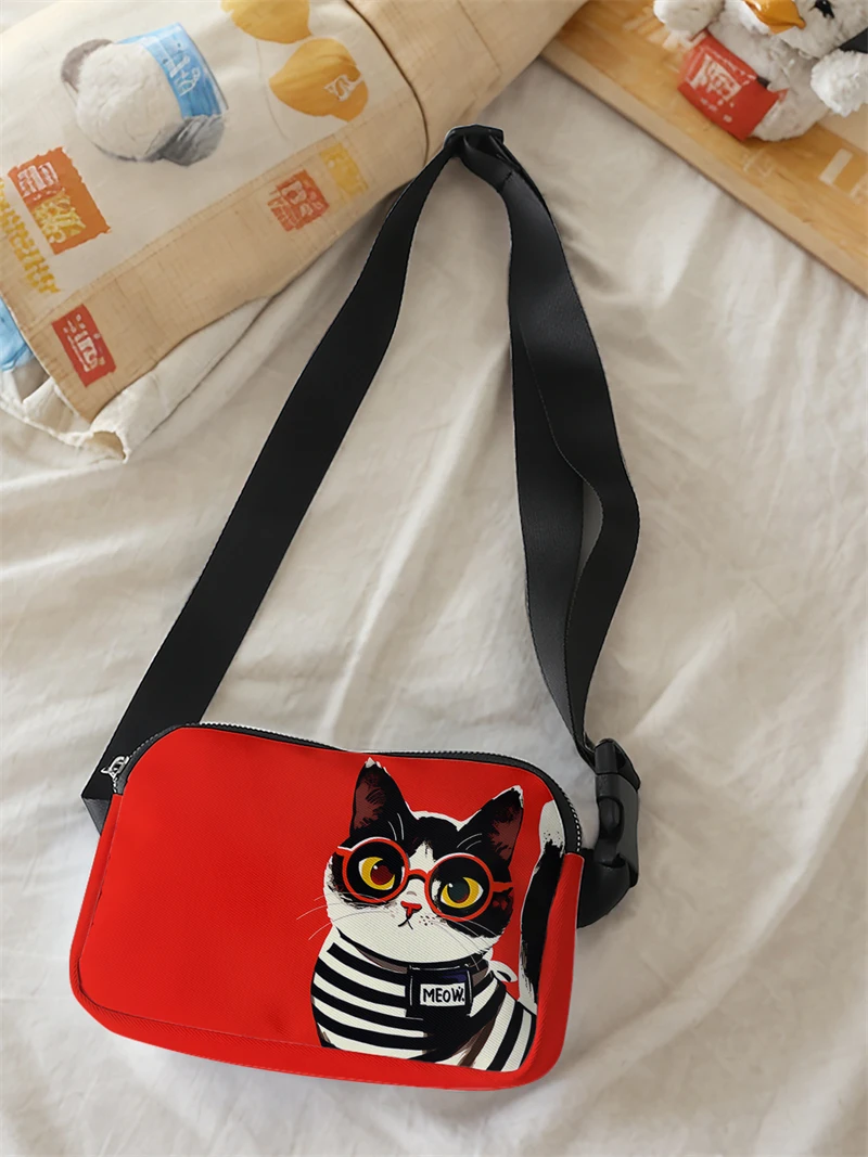 1pc,red framed cat fashionable adjustable crossbody bag, neutral sports waist bag, suitable for running