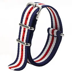 Universal Sport Waterproof Nylon Fabric Watch Strap - Adjustable and Durable Band for Men and Women with Installation Tool (Blue white rwb)
