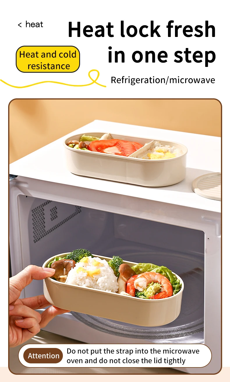 WORTHBUY Neue 730ml Picknick tragbare doppels chichtige Bento-Brotdose für Studenten mikrowellen geeigneten Obsts alat Lebensmittel behälter mit Riemen – Detail 12