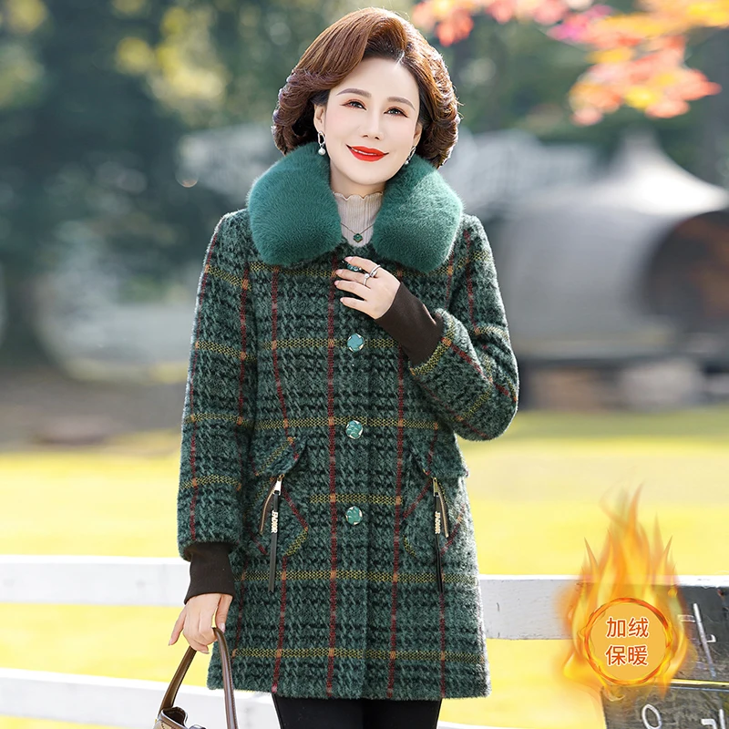 

Middle-aged Mother Winter Fashion Woolen Coat Foreign Style Noble Autumn Fleece Imitation Mink Velvet Outerwear Parkas