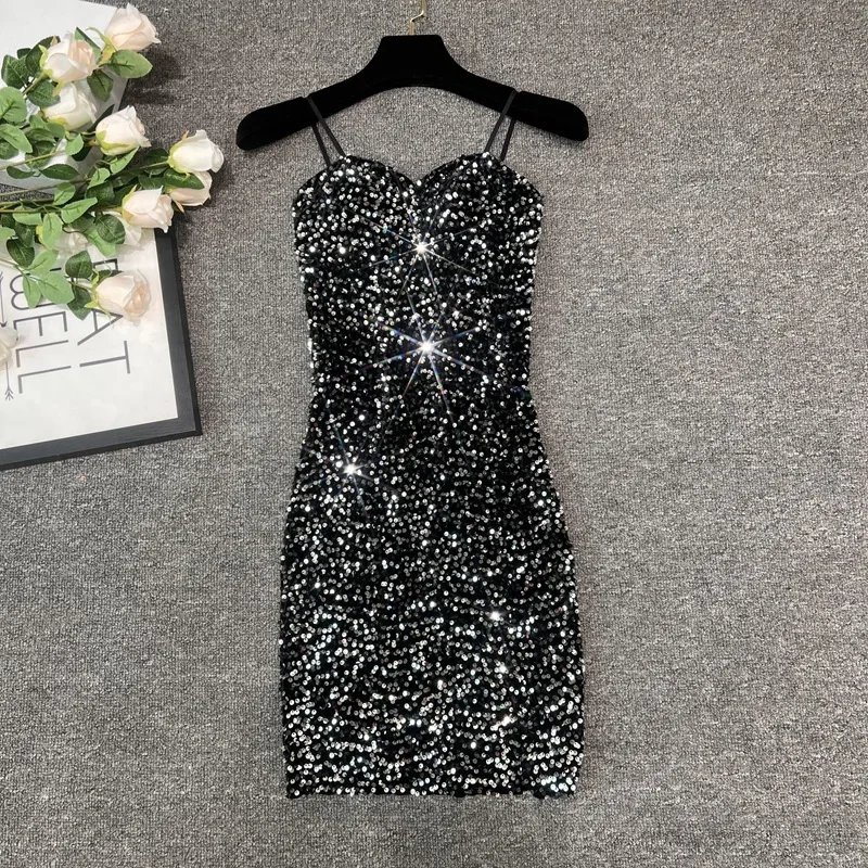 

Autumn and Winter Velvet Sequins Sexy Strap Bottom Skirt Club Women's Wrap Hip Slim Fit Mini Skirt