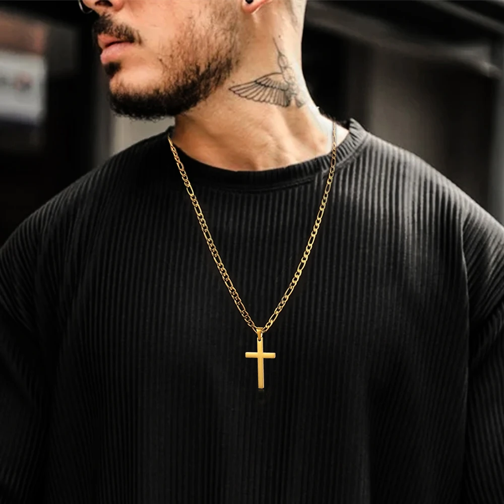 Mens Gold Cross Necklace On Person 14k Gold Cross