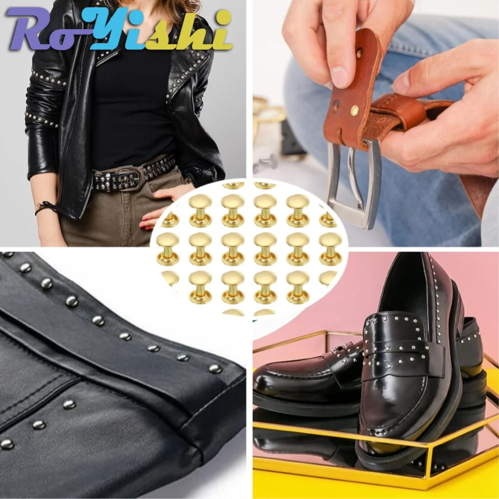 Metal Double Cap Round Rivets Studs Collision Nail Spike 100 Sets 5-12mm