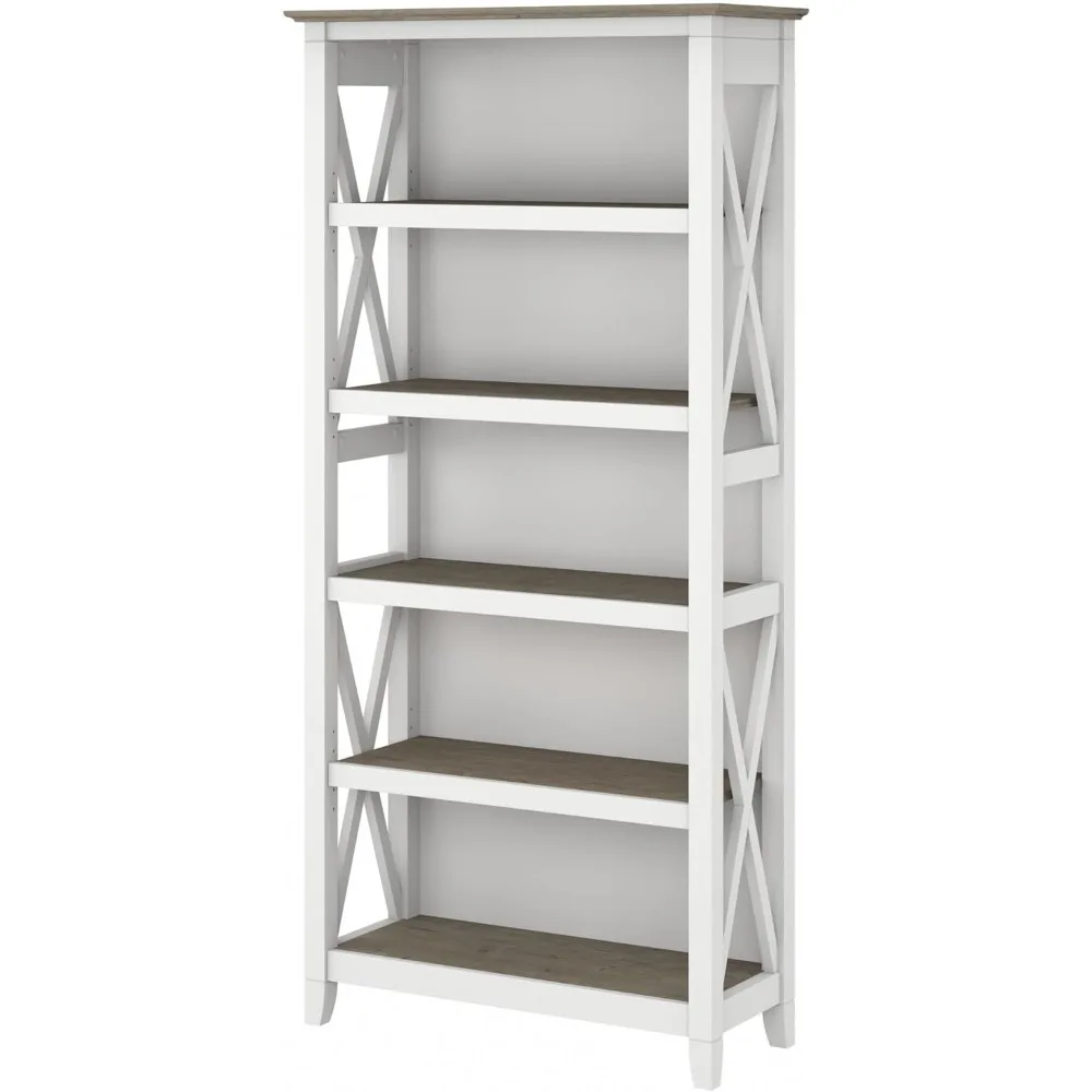 

Bookshelf 5 Tier, Three Adjustable Shelves for Flexibility and Two Fixed Shelves, Modern Bookshelf