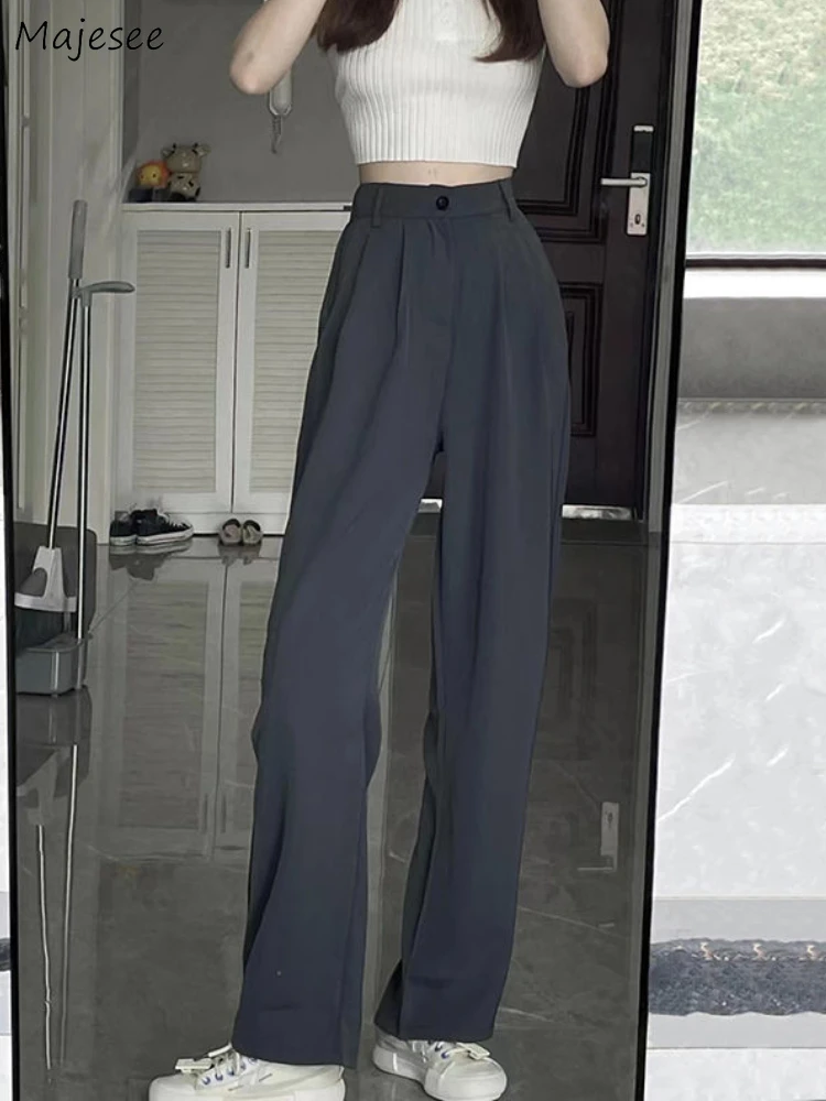 

Casual Pants Women All-match Simple Sagging Korean Style Summer Thin Straight High Waist Daily Office Lady Hot Sale Full Length