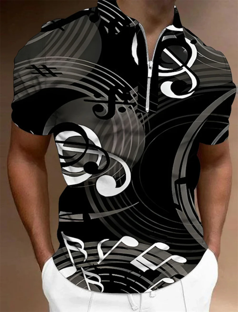 Men T-Shirt Zip Polo Men's Tops Golf Graphic Prints Music