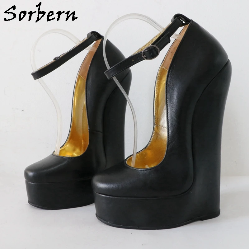 SorbernVintageRoundToeWedgeHeellessPumpShoesHighInstepReal