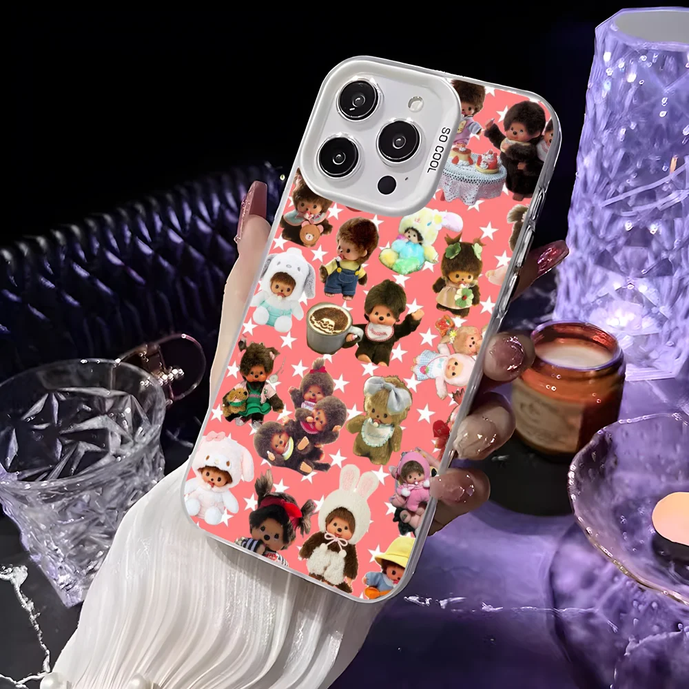 Niedliche Cartoon M-Monchhichi Handyhülle für iPhone 16 15 14 13 12 11 Pro Max Weiß Matt Laser Metallic Aurora Funda – Detail 13