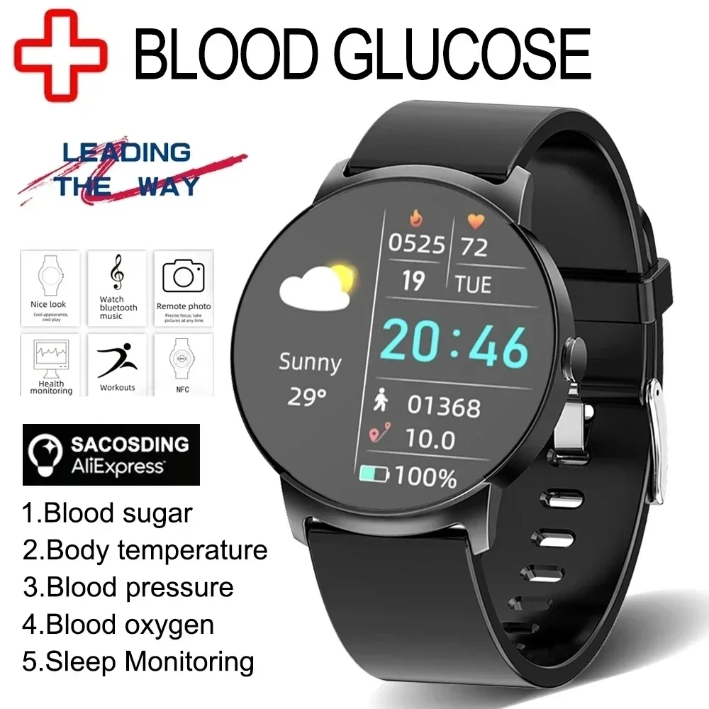 

2024 New NFC Non-Invasive Blood Glucose Smart Watch Men Thermometer Heart Rate Health Monitor Clock IP68 Waterproof Smart Watch