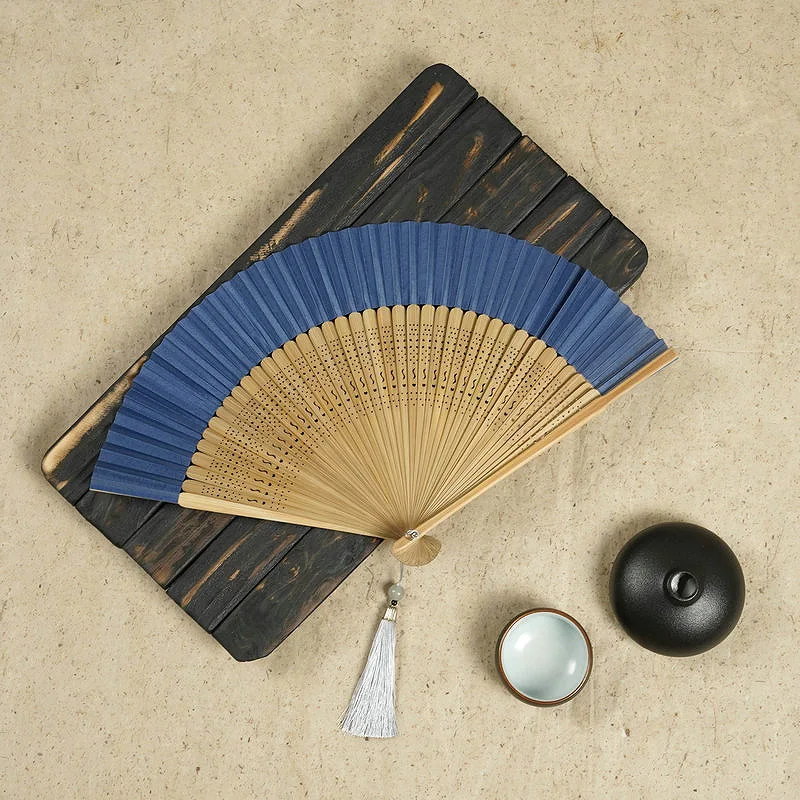 Folding Fan Retro Japanese Style Classical Wooden Shank Hand Held Tessel Female Party Dance Gift Home Decor