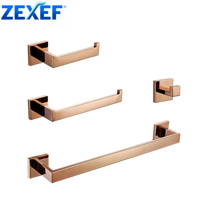 ZEXEF Rose Gold ชั้นวางผ้าเช็ดตัวห้องน้ําสําหรับอาบน้ําโดยไม่ต้องเจาะตะขอเหล็กชุดแขวนผนัง Bidet อุปกรณ์ห้องน้ําสําหรับ Home Mount 1