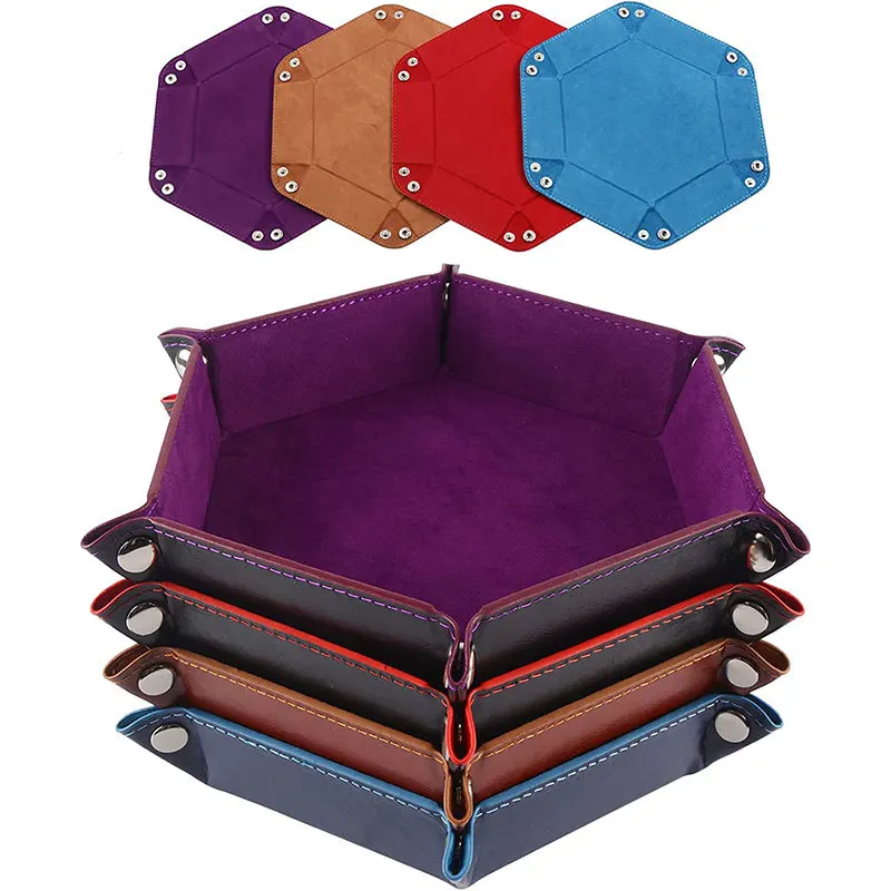 Hexagonal Dice Tray Leather Game Accessories