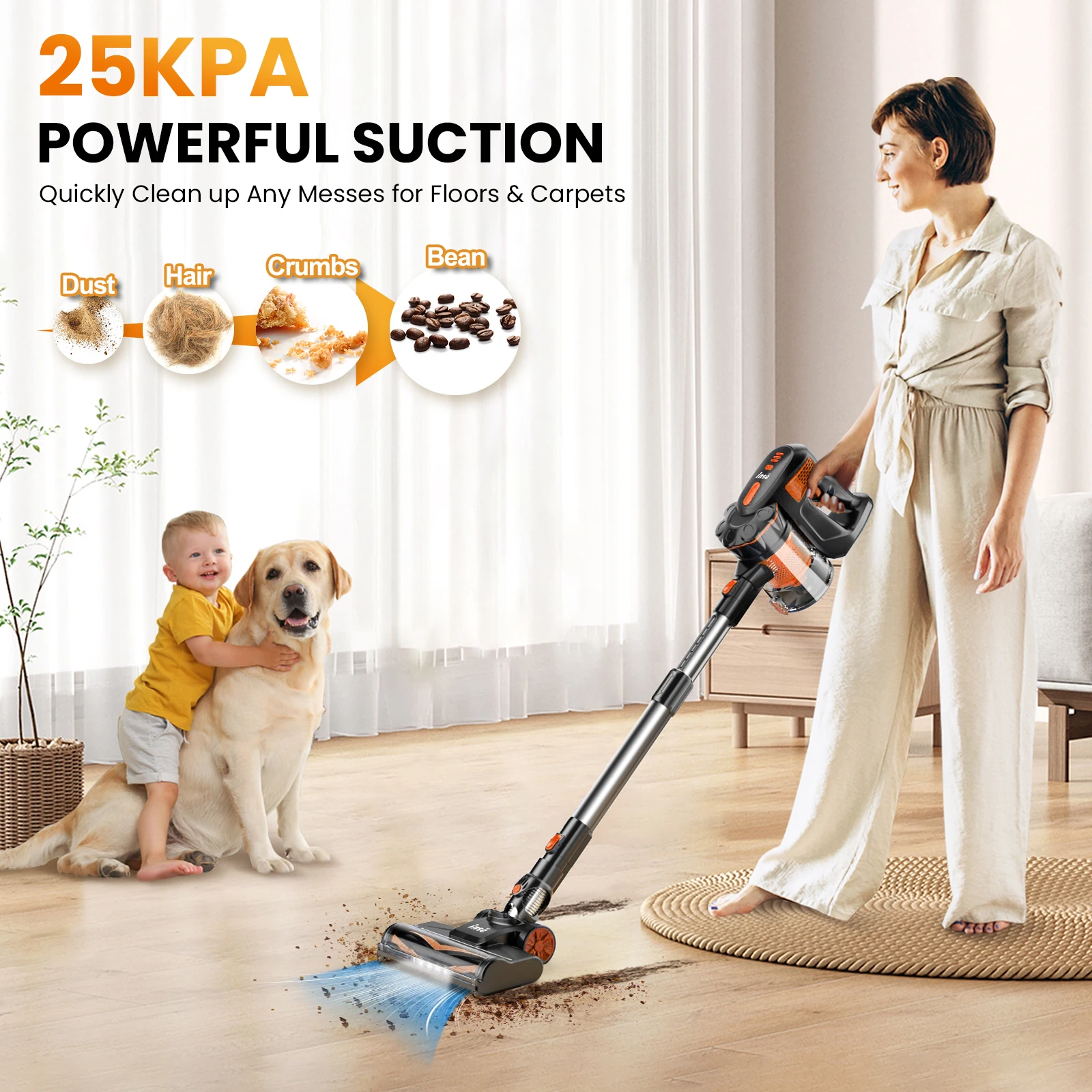 INSE V770 Cordless Stick Vacuum Cleaner, 25Kpa 6-in-1 Lightweight Handheld Vacuum