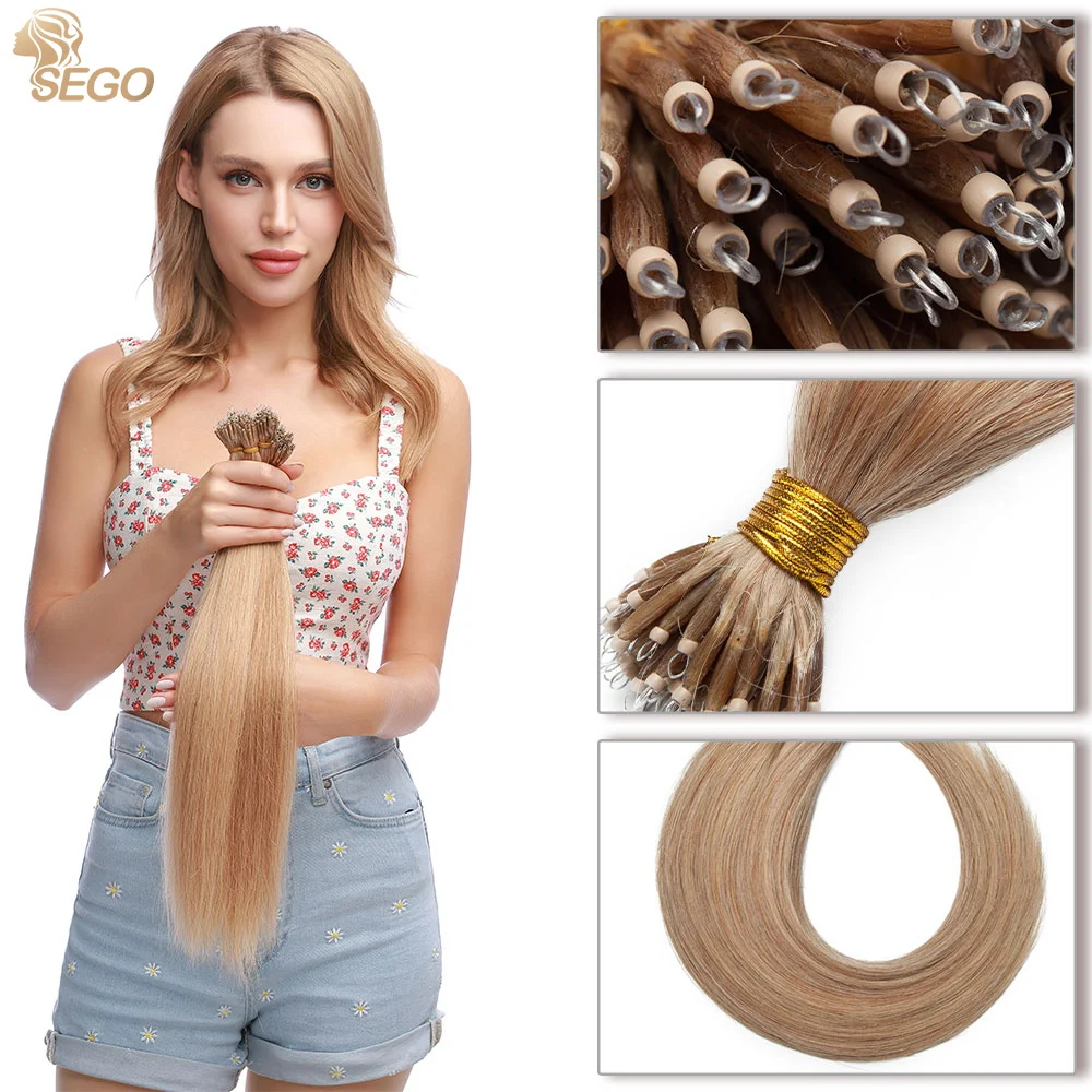 neitsi nano ring beads for micro loop links keratin human hair extensions 500pcs pack 6 colors available SEGO 1g/s Nano Ring Human Hair Extensions Cold Fushion Tipped Real Hair Micro Beads Links Hairpiece Full Head Hair For Women