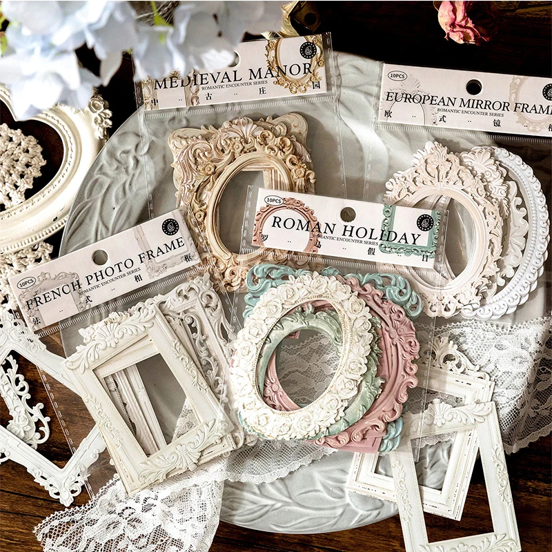 10PCS Hollow Relief Vintage Frame Diary Decoration Paper DIY Journaling Materials Art Craft Stationery Scrapbooking Supplies
