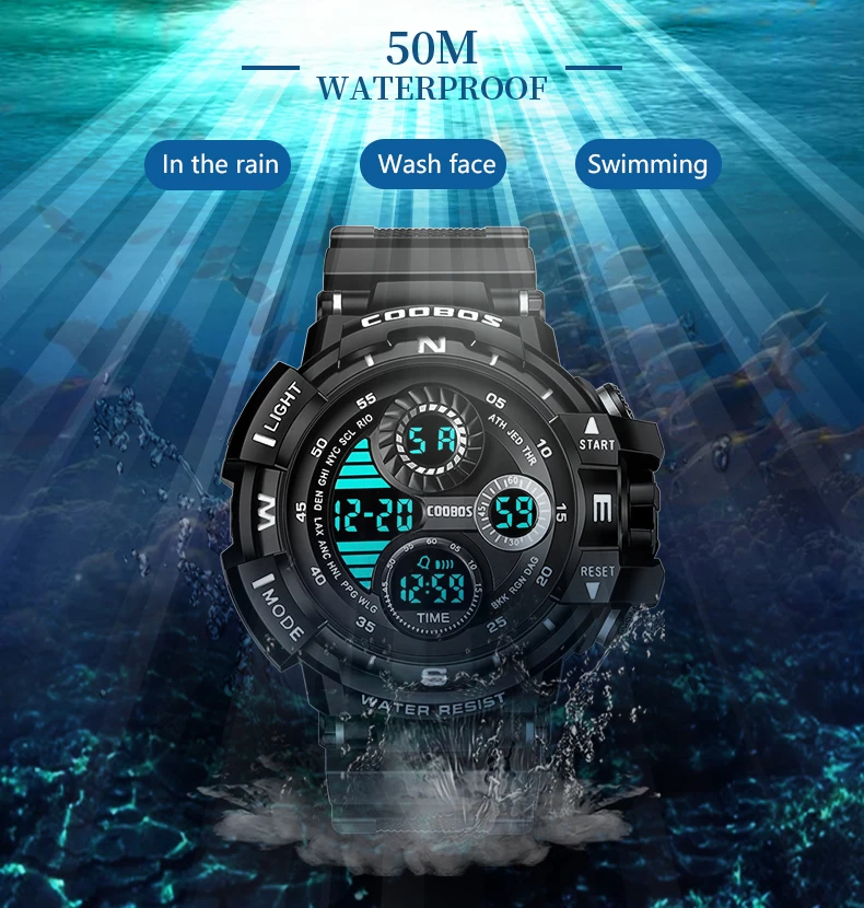 50m Waterproof Men Watches Digital LED Wristwatch Alarm Clock Casual Electronic Watches Sport Watch for Men horloges mannen