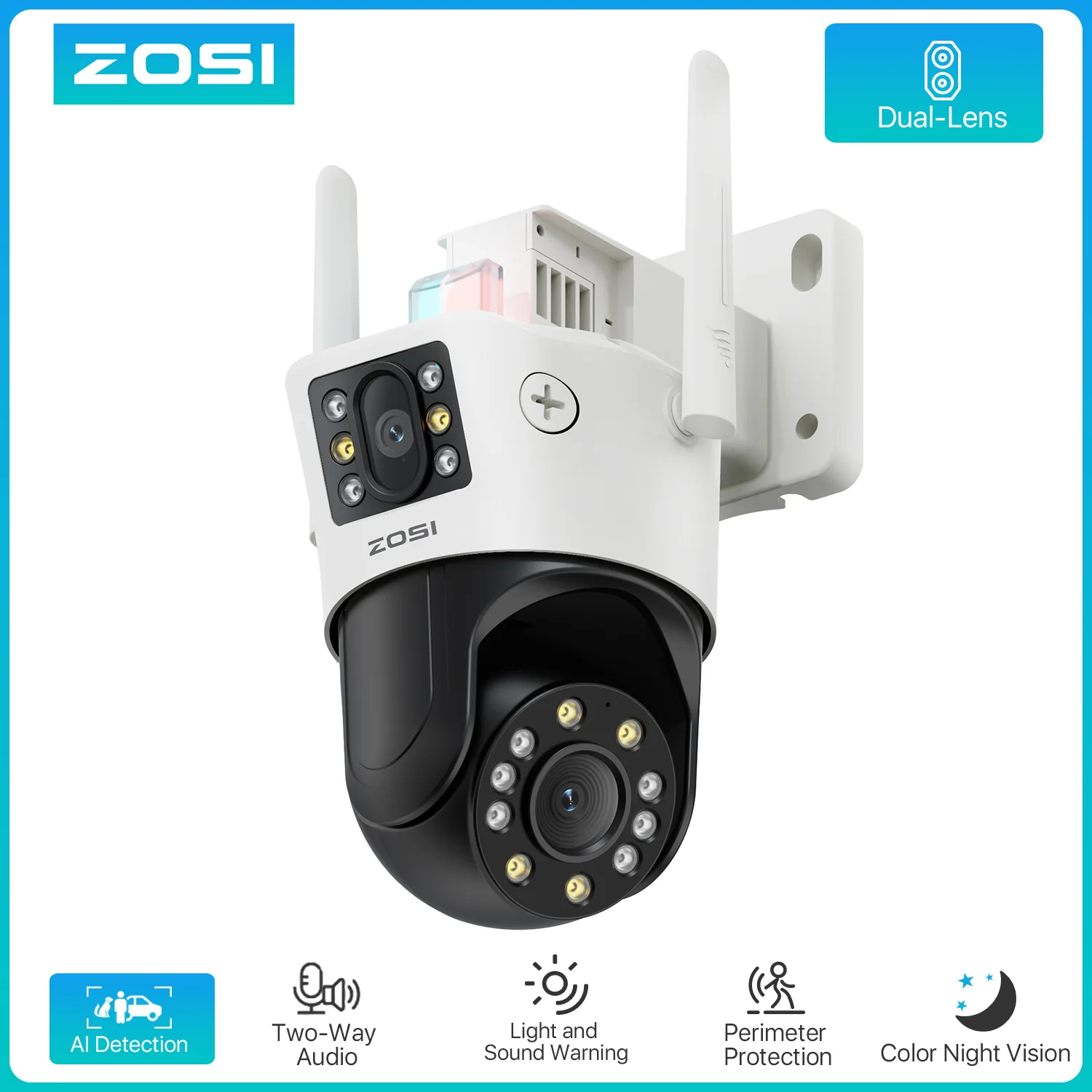 ZOSI C298 Max 4K 8MP Dual-Lens(2x4MP) Wired WiFi PTZ Security Camera Outdoor with Wide Angle 8X Hybrid Zoom 360 Surveillane Cam 1