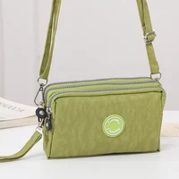 Fashion pure color three zipper large capacity women's shoulder bag portable popular zipper coin purse mobile phone wallet