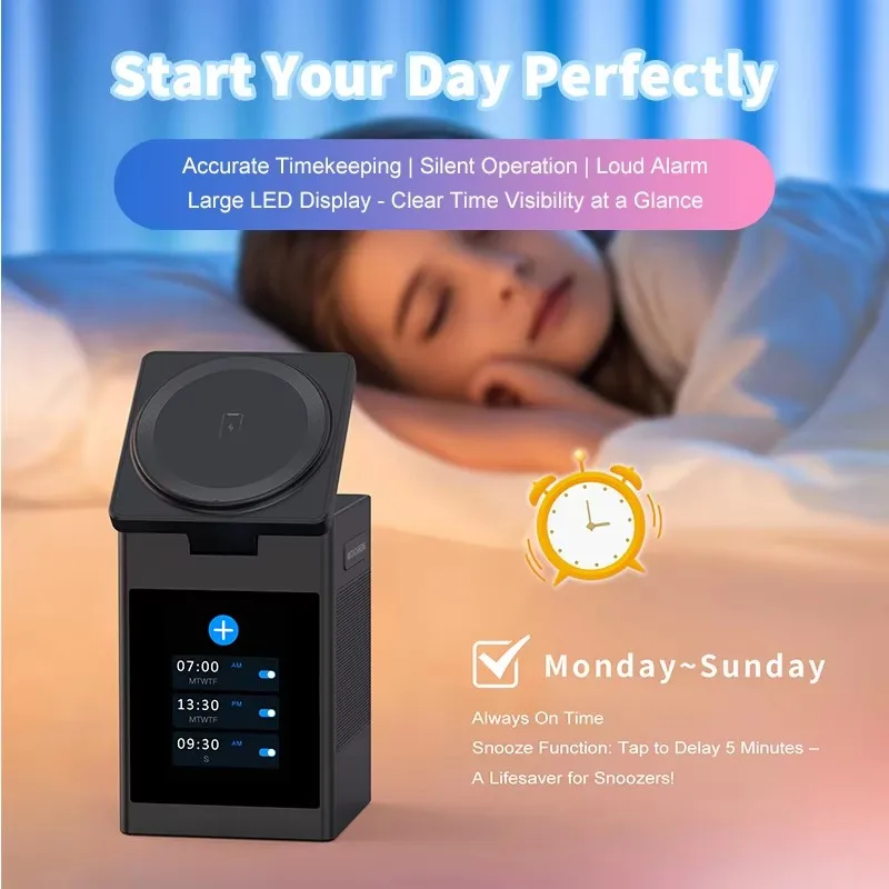 شاشة LED مغناطيسية شاحن لاسلكي حامل سمّاعات بلوتوث...