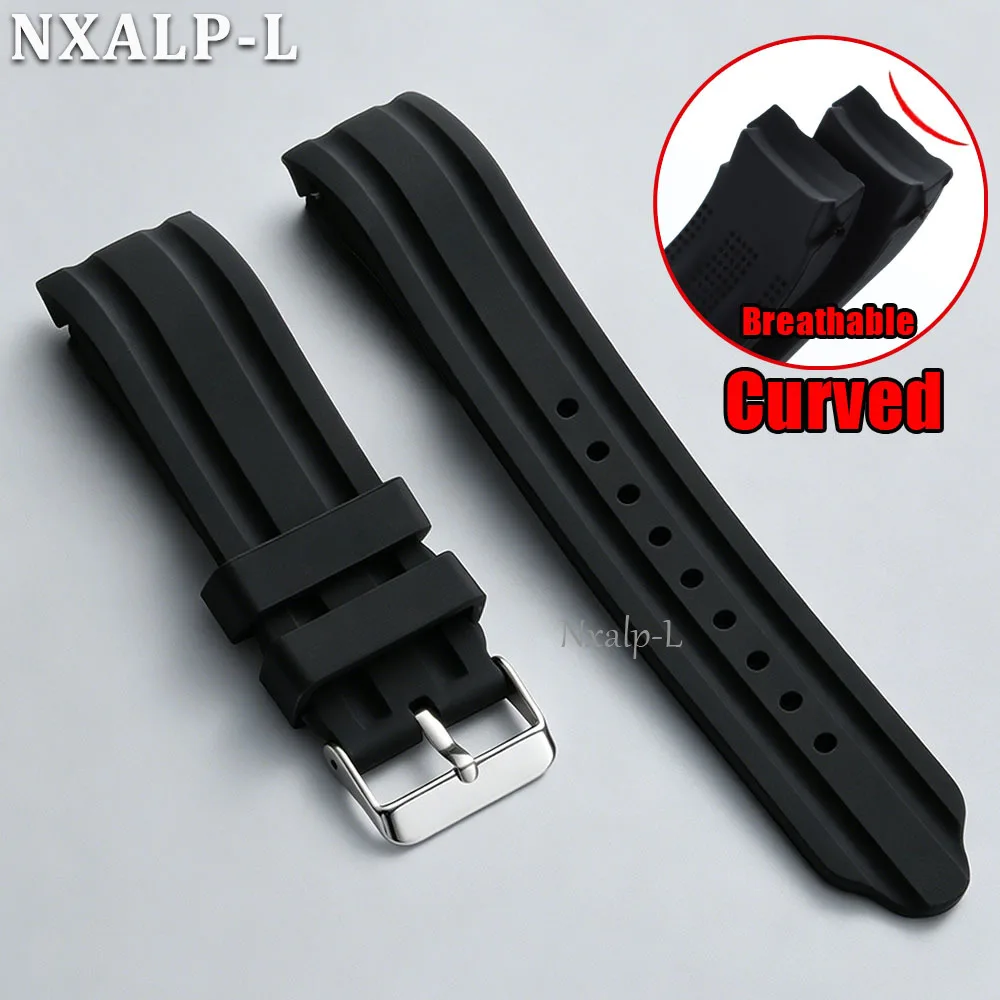 Durable Curved End Silicone Sports Watch Strap - Thick Waterproof Rubber Bracelet