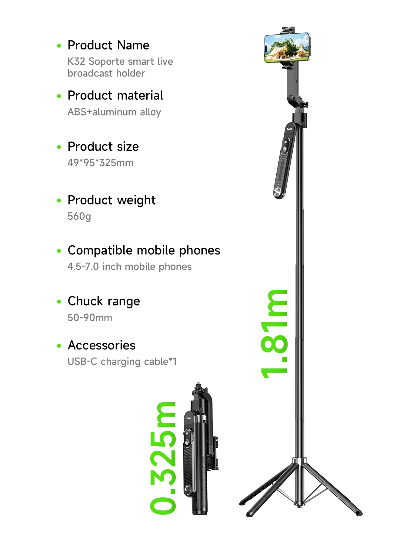 HOCO K32 Smart Face Tracking Gimbal Tripod with Bluetooth