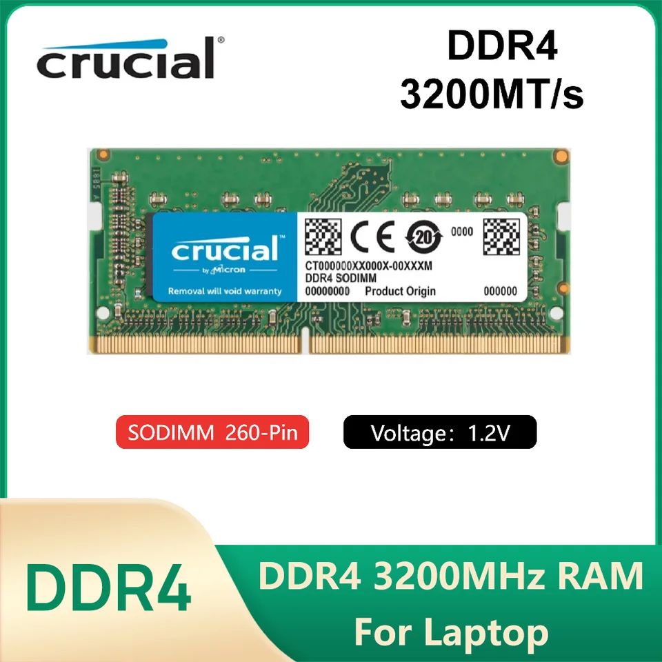 Crucial Laptop Memory DDR4 3200MHz 8GB 16GB 32GB RAM 260pin SO