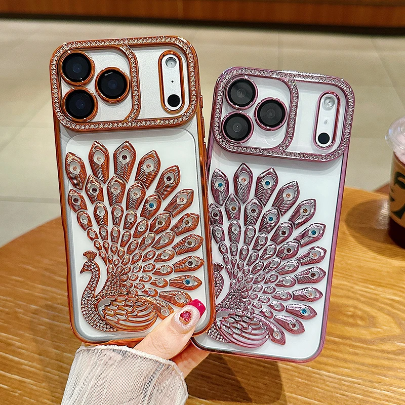 Luxury Solid Color Plating Peacock Shockproof Phone Case with Bumper Back Cover