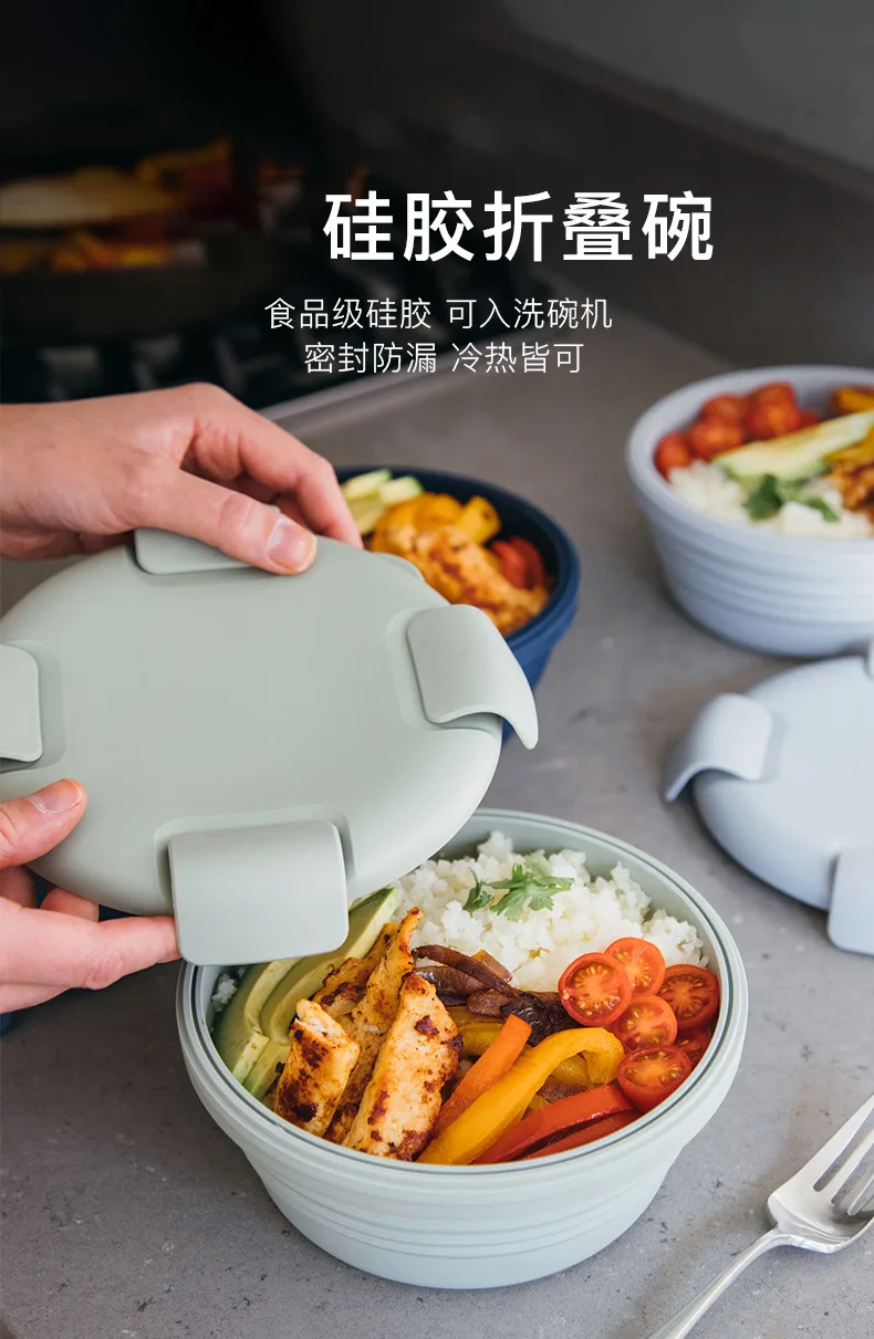 Set 3 Ciotole Pieghevoli Silicone Per Picnic E Campeggio - Con Coperchio Ermetico - Foto 8