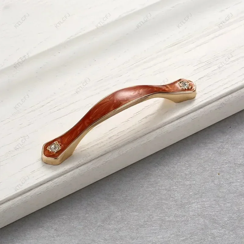 European Light Luxury Red/White/Black Amber Handle Zinc Alloy Solid Cabinet Wardrobe Drawer Handle