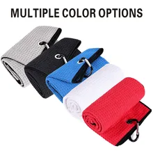 

Tri-fold Golf Towel Premium Microfiber FabricWaffle PatternHeavy Duty Carabiner Clip 5 Groups Of Color Options Golf Towel