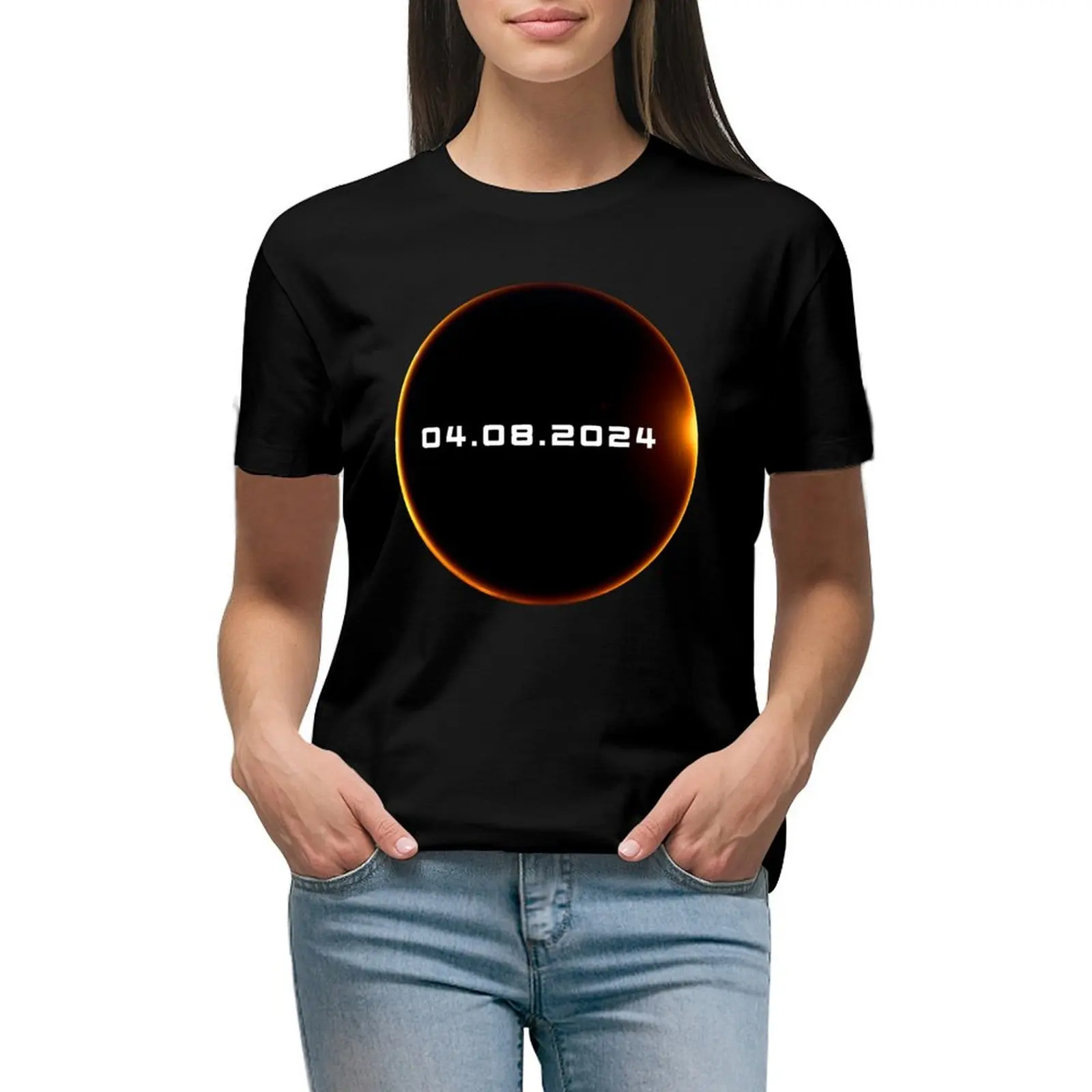 

Total Solar Eclipse 2024 - Solar eclipse 2024 T-shirt female summer tops black t shirts for Women