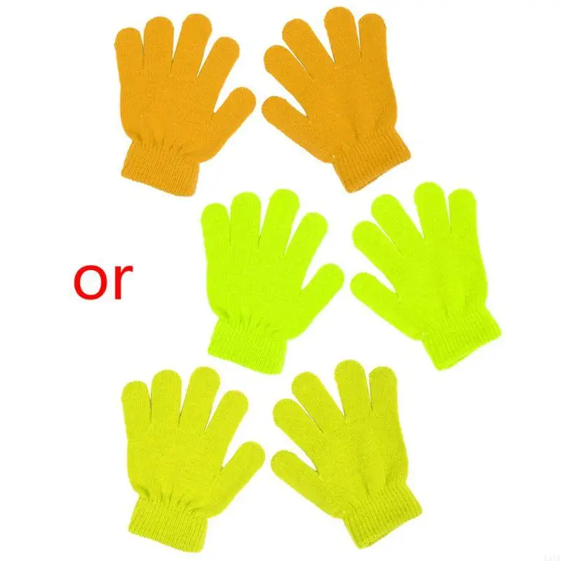 L5YA Unisex Warm Thick Thermal Gloves for Boys Girls Solid Color Soft Texture