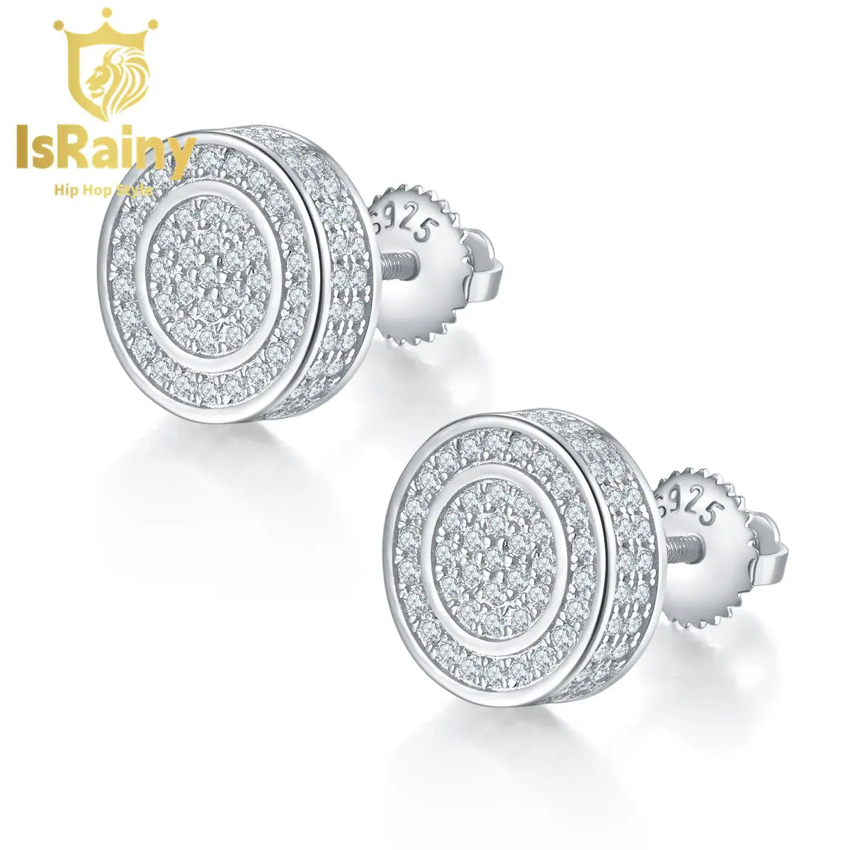 

IsRainy Hip Hop Rock 925 Sterling Silver VVS1 D Real GRA Moissanite Diamonds Scew Stud Round Earrings Fine Jewelry Pass Test