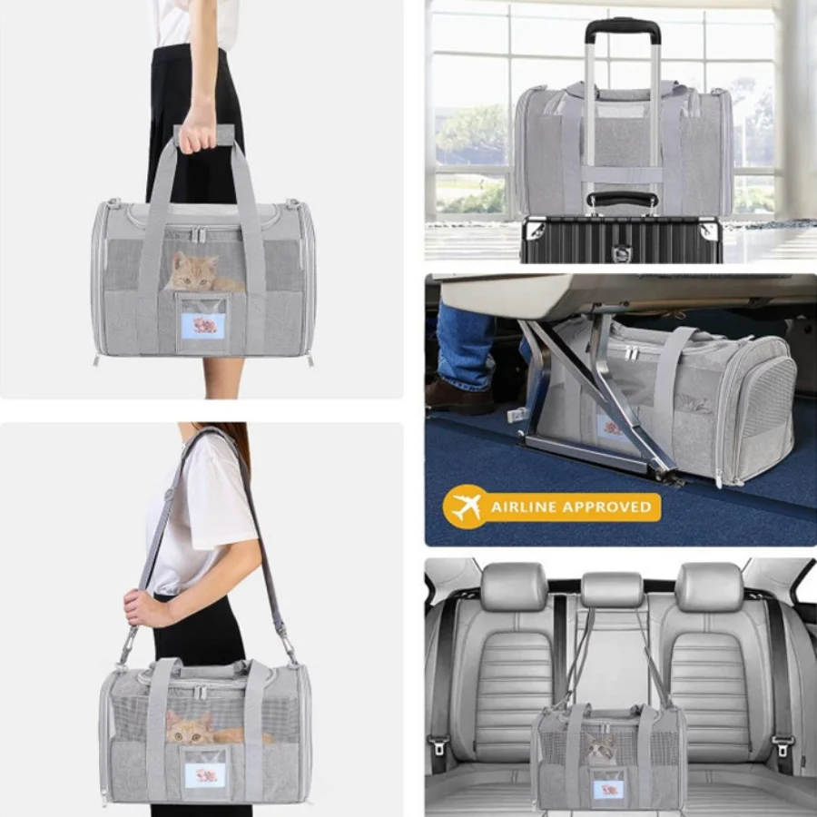 1 set of pet cat carrier cat bag can shrink and dog handbag, portable breathable big space pet bag, very suitable for ta
