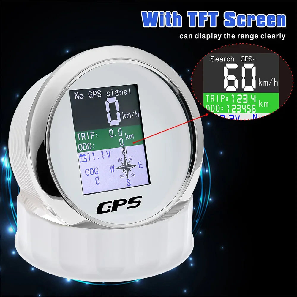 85mm Digital GPS Speedometer Odometer with GPS Antenna TFT Screen IP67 Waterproof Voltmeter for 12V 24V Boat Car Motorcycle speed gauges speed meter
