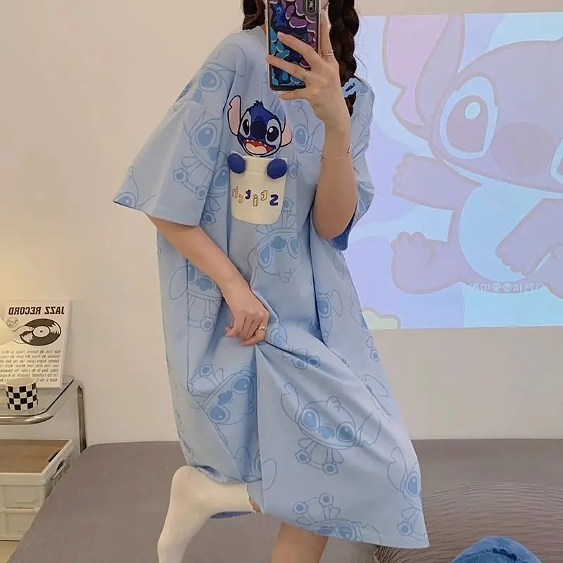 

Kawaii Disney Anime Short Sleeved Pajama Skirt Cute Stitch Lotso Cartoon Soft and Comfortable Loose Fashionable Gift for Girl