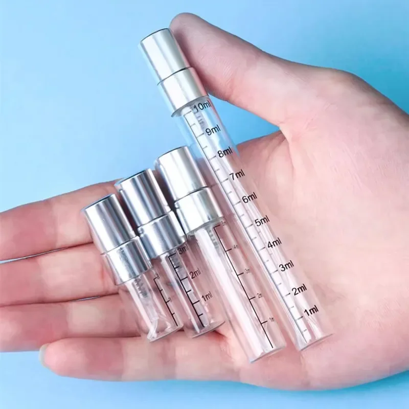 50pcs 2ml 3ml 5ml 10ml Scale Glass Perfume Spray Bottle Empty Clear Cosmetic Bottles Atomizer Refillable Sample Vials
