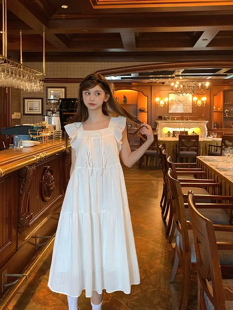 

French Style Petal Sleeve Square Collar Sweet Maternity Elegant Dress Long Loose Pregnant Woman Beach Dress Holiday Clothing