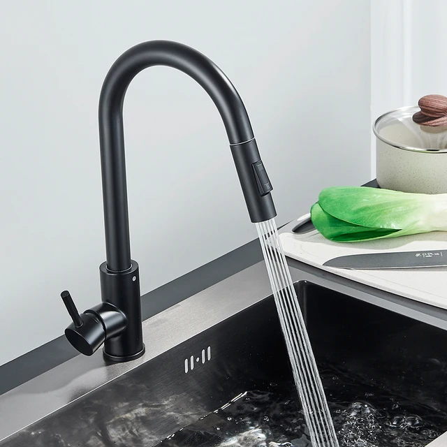 Black Kitchen Faucet Two Function Single Handle Pull Out Mixer  Hot and Cold Water Taps Deck Mounted 2