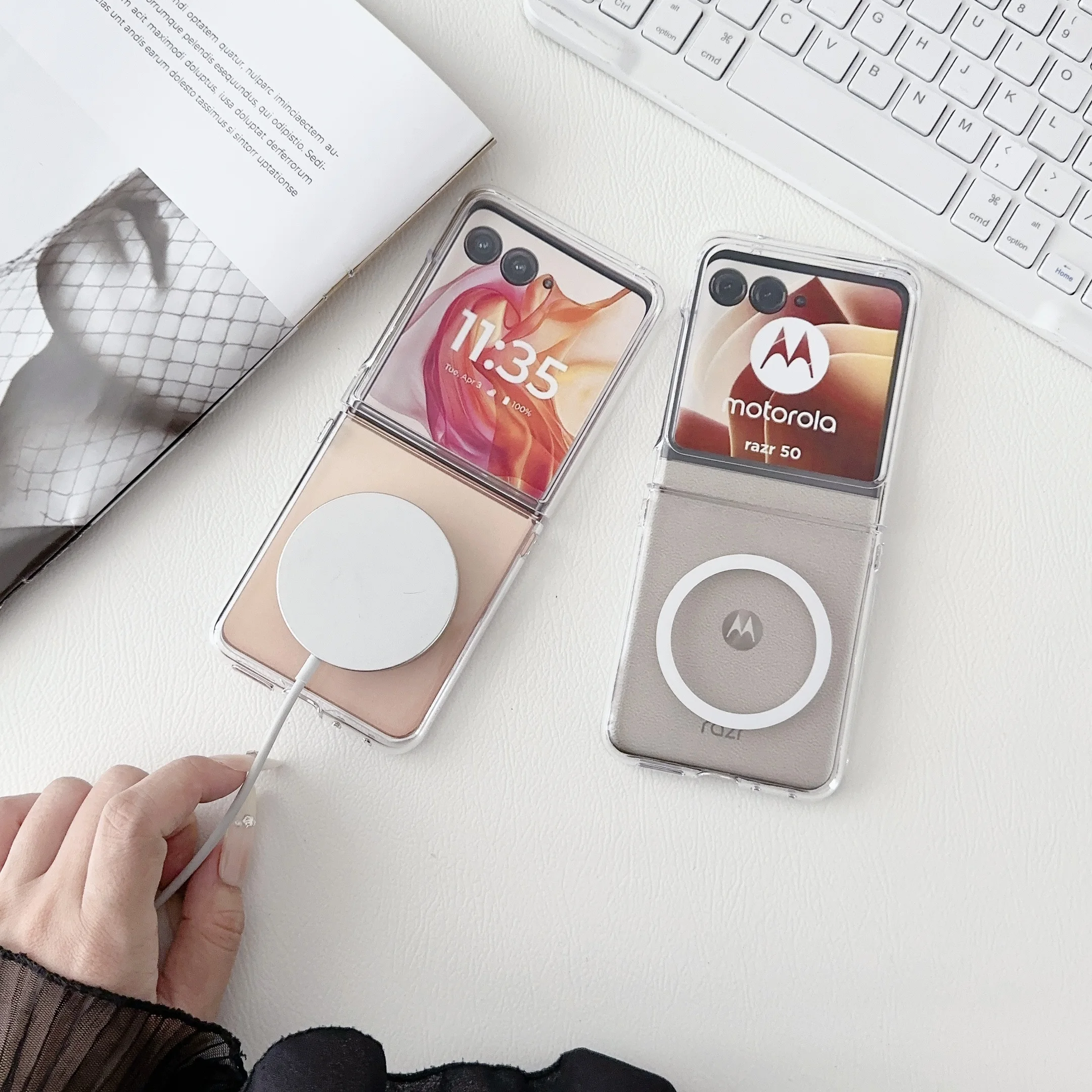 Transparent Shockproof Magnetic Hard Cover with Wireless Charging