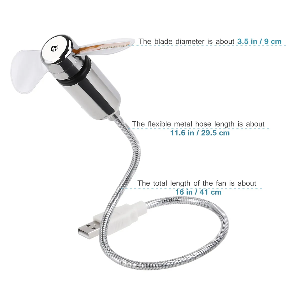 미니 USB 팬 실버 41cm 길이, 64가지 다채로운 LED 패턴, 데스크탑 노트북용 원형 디스플레이, 드라이버 필요 없음, 가젯