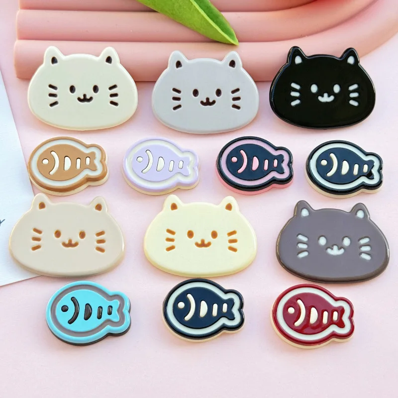 10pcs 귀여운 고양이 물고기 아크릴 DIY 쥬얼리 액세서리 휴대 전화 케이스 참 레진 플랫 백 카보숑 스크랩북 액세서리