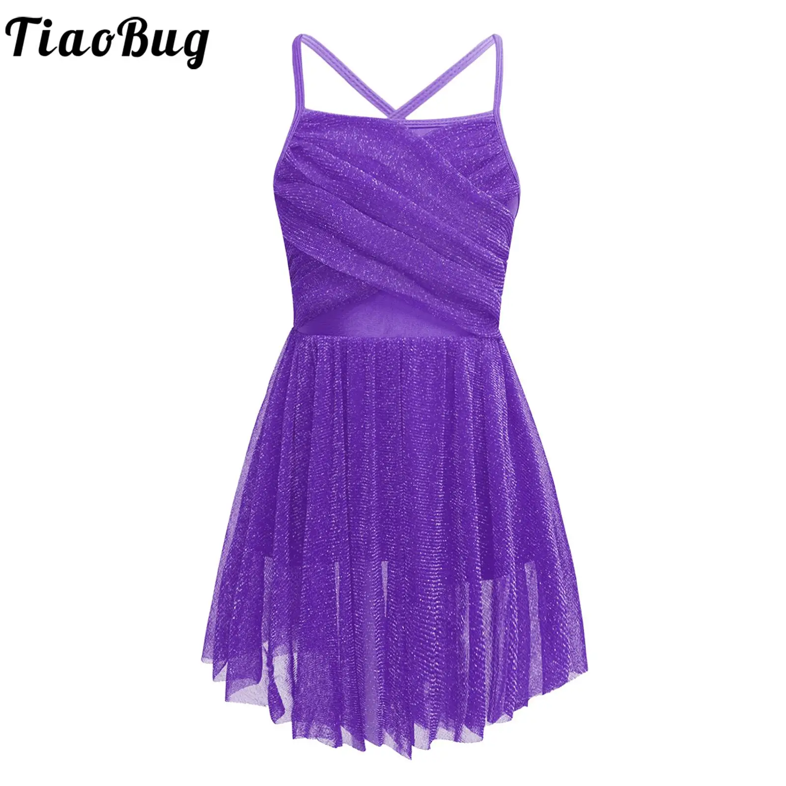 Kids Girls Glittery Mesh Straps Latin Ballet Dance Leotard Dress Ballerina Costume girls dress children dance suit