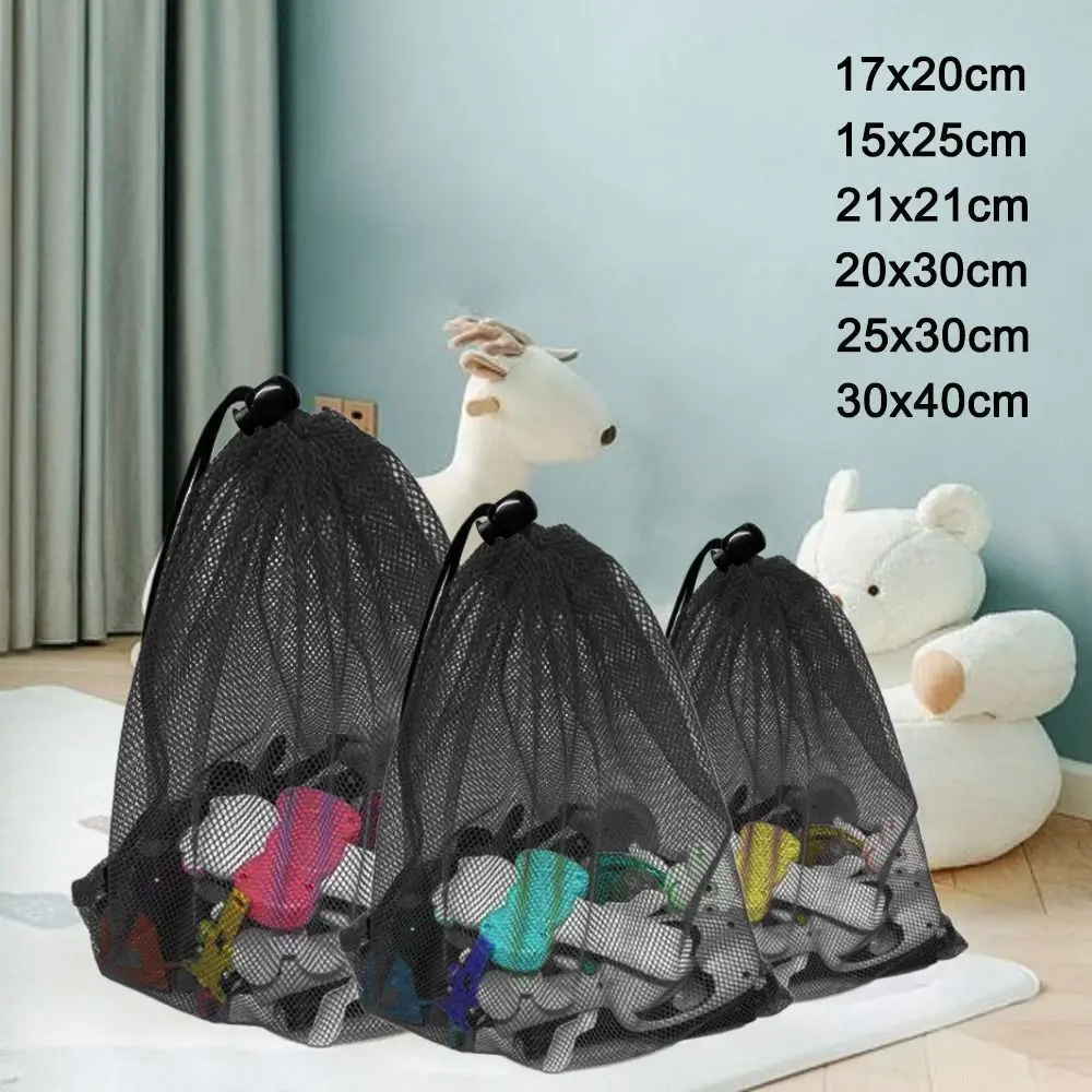 Nylon Mesh Storage Pouch Bag Black for Home Travel Outdoor