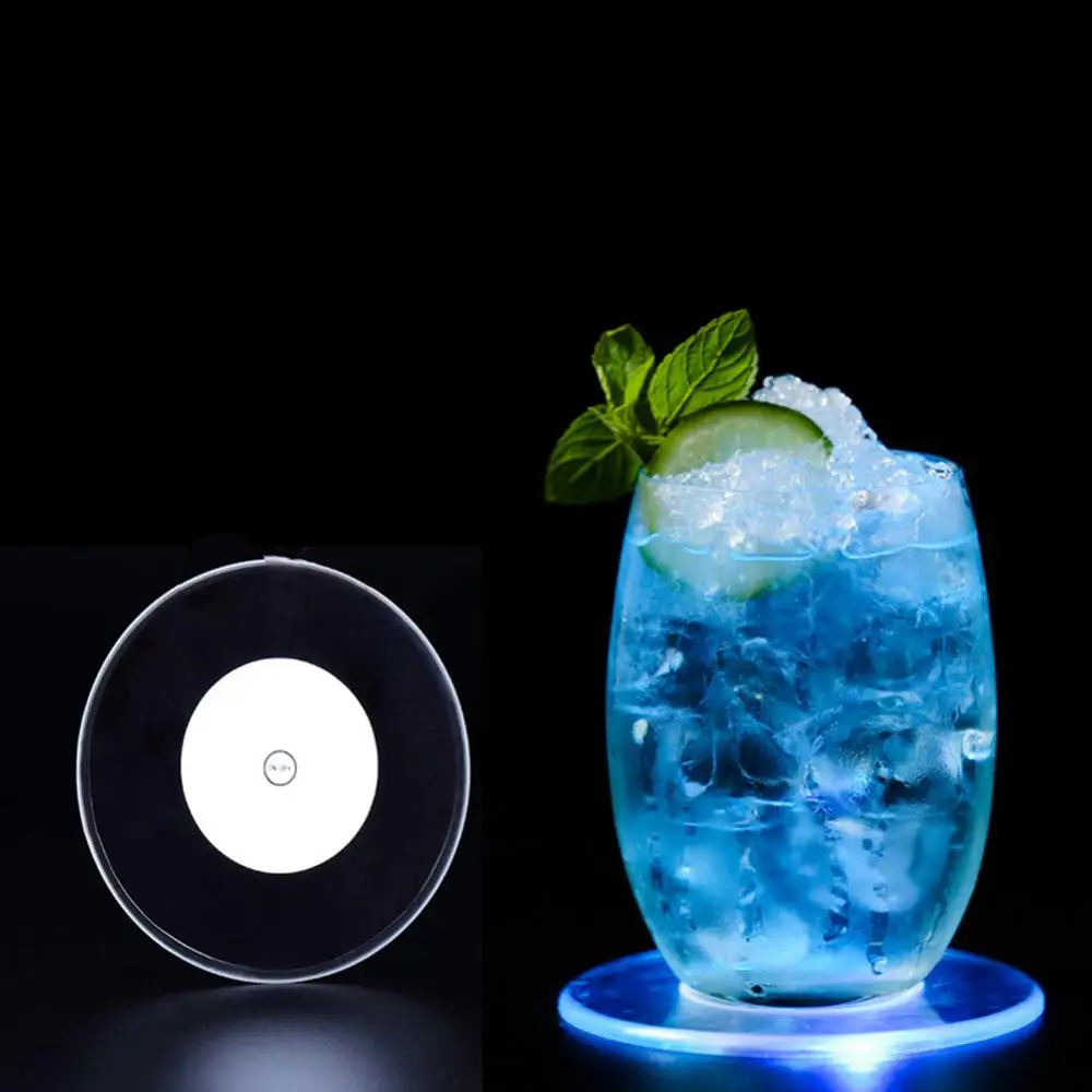 Slim Glowing Cocktail Coasters Acrylic Bar Cocktail Flash Base Led