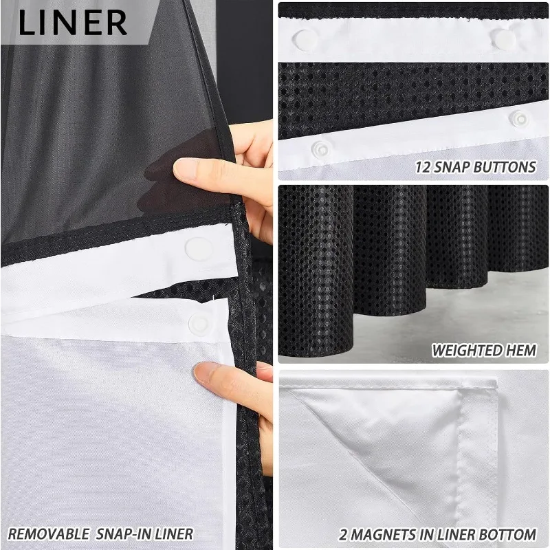 Extra Long Waffle Weave No Hook Shower Curtain 96 Inch Length with Snap in Fabric Liner Set,Heavy Duty Bathroom Curtains 3