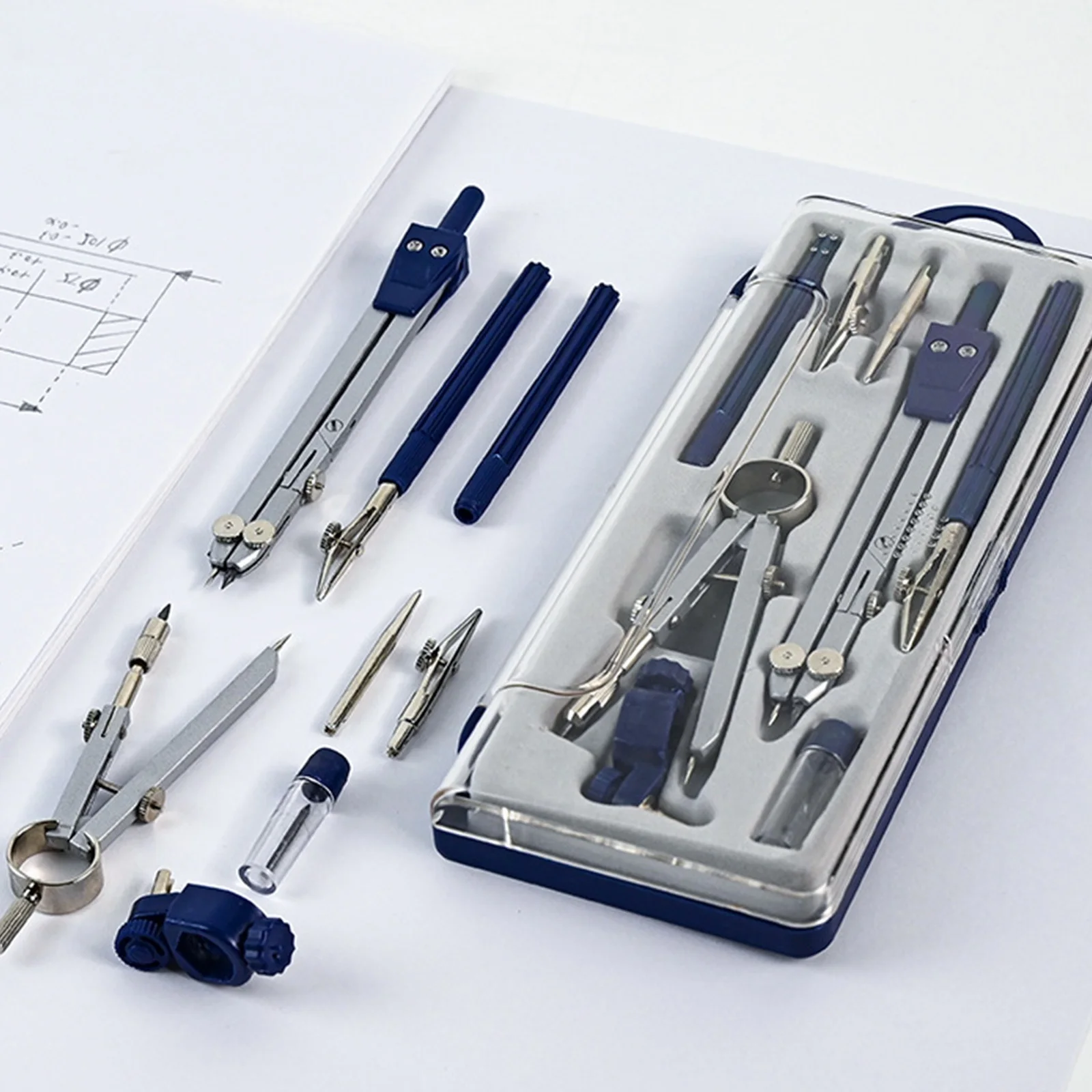 8PCS Professional Geometry Set Metal Compass, Geometry Precision Tool Set with Shattered Storage Box, Drawing Tools and Drawing - 4